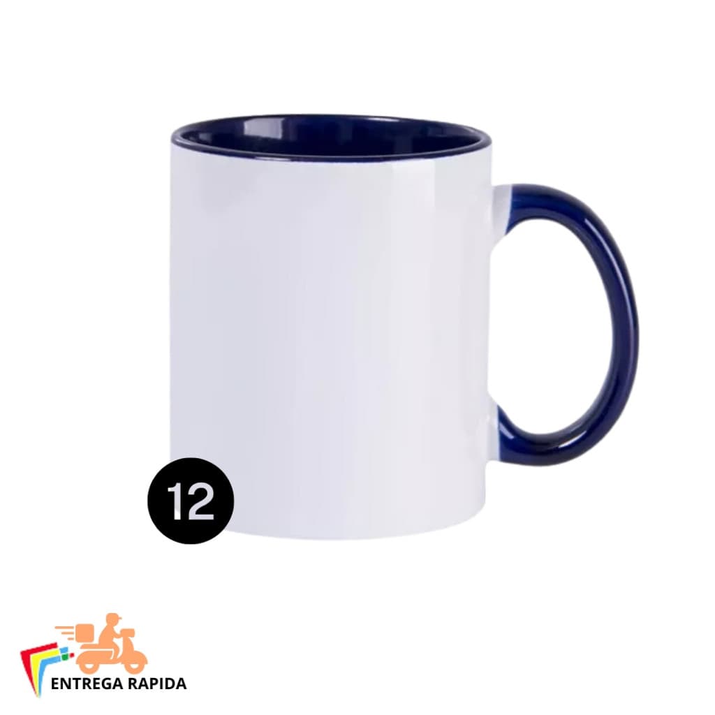 12 Caneca Branca Com Alça E Interior  azul Escuro / Marinho Importada - Para Sublimação Entrega Rapida
