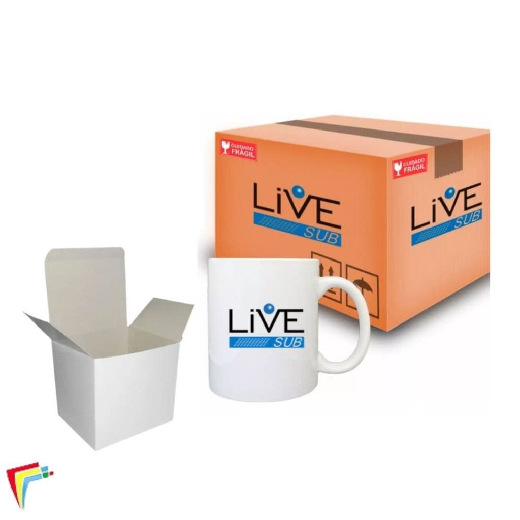 CANECA BRANCA LIVESUB PARA SUBLIMAÇÃO 325ML + CAIXINHA - 14 UN