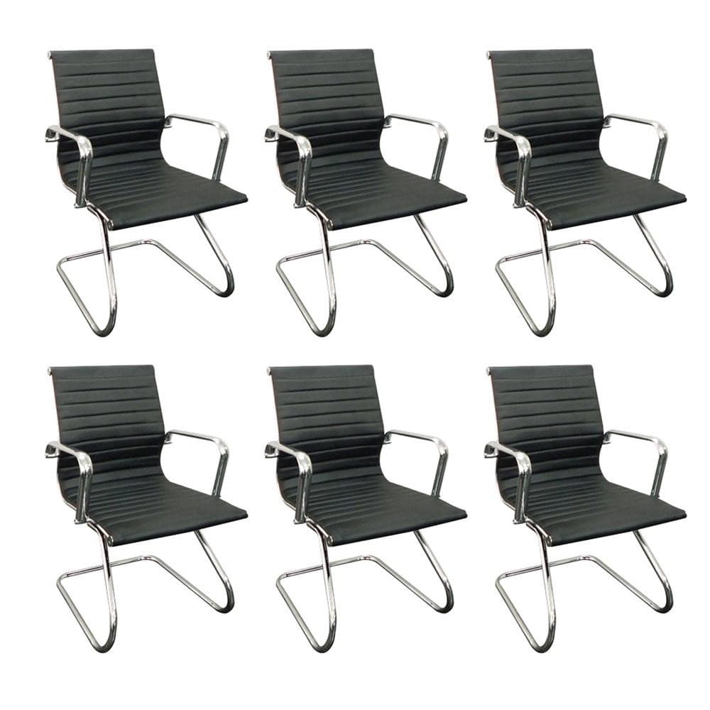 Conjunto 6 Cadeiras de Escritório Moob Boston Executiva Base Fixa Esteirinha Preta