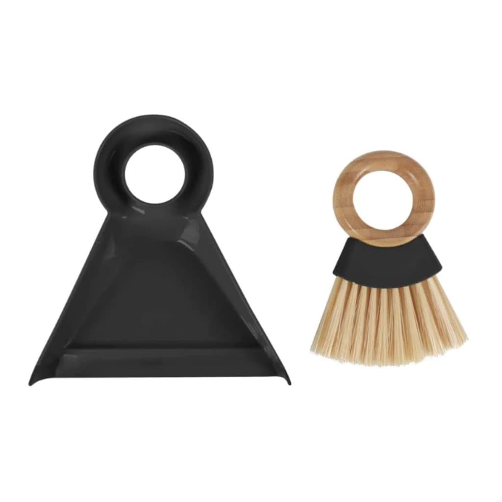 Kit escova de bambu e pá pequeno para limpeza Preto-Oikos