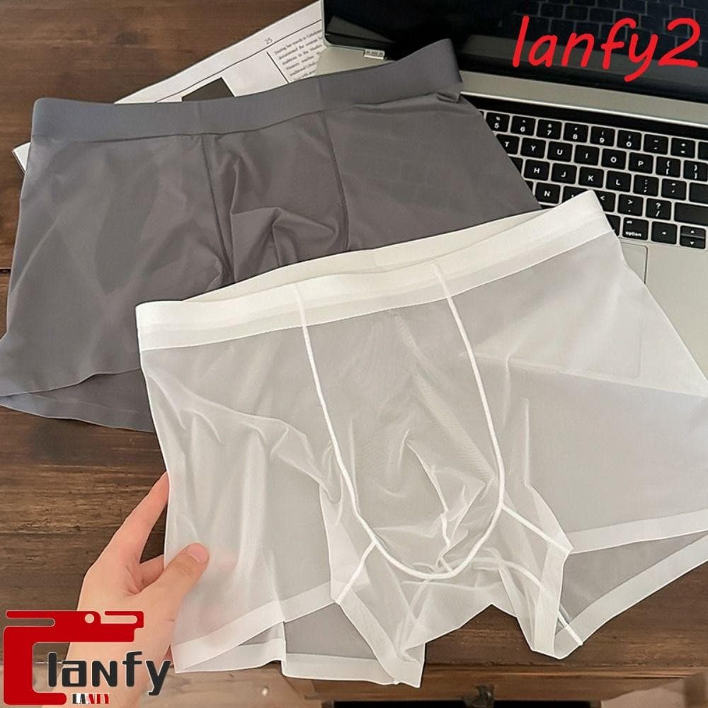 LANFY Cuecas Boxer Masculinas , Transparentes Sem Costura De Secagem Rápida De Malha Fina 20D Para Homens