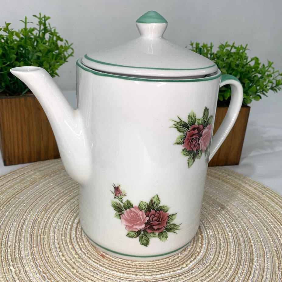 BULE DE PORCELANA BRANCA DECORADA 1,5ml CAFÉ /CHÁ