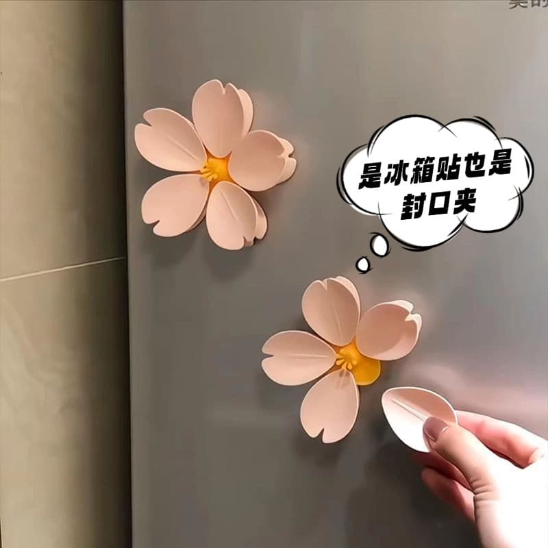 Flor de cerejeira magnética geladeira adesivo clipe de vedação saco de alimentos clipe exclusivo flor pétala criativo 3d