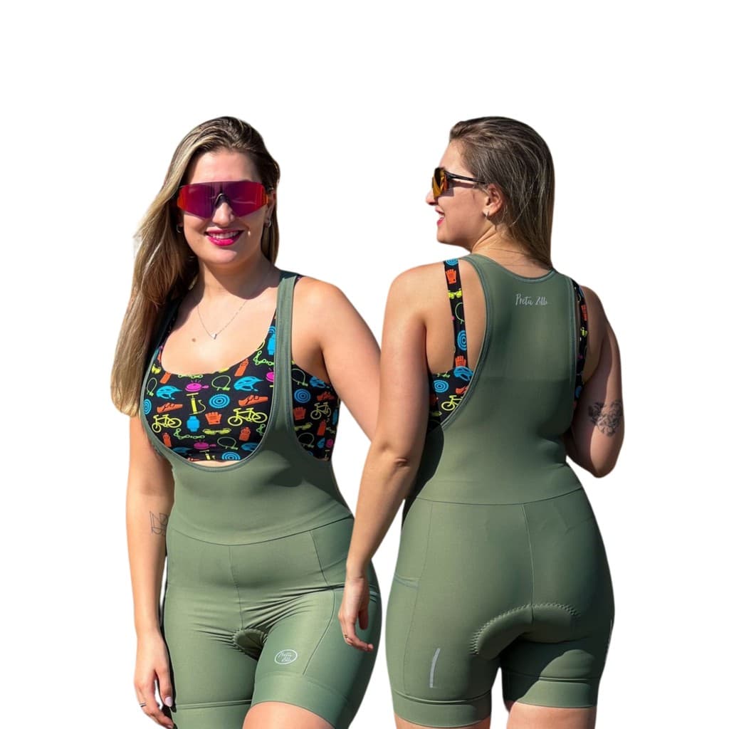 Bretelle Ciclismo com Bolso PP ao Plus Size  Verde Chá Cor do Verão