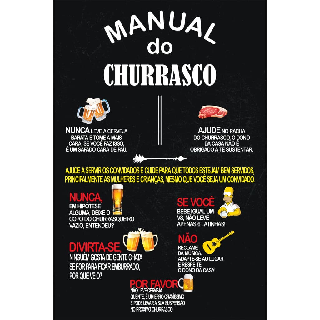 Placa Decorativa Manual Do Churrasco Cor Marrom 20x30