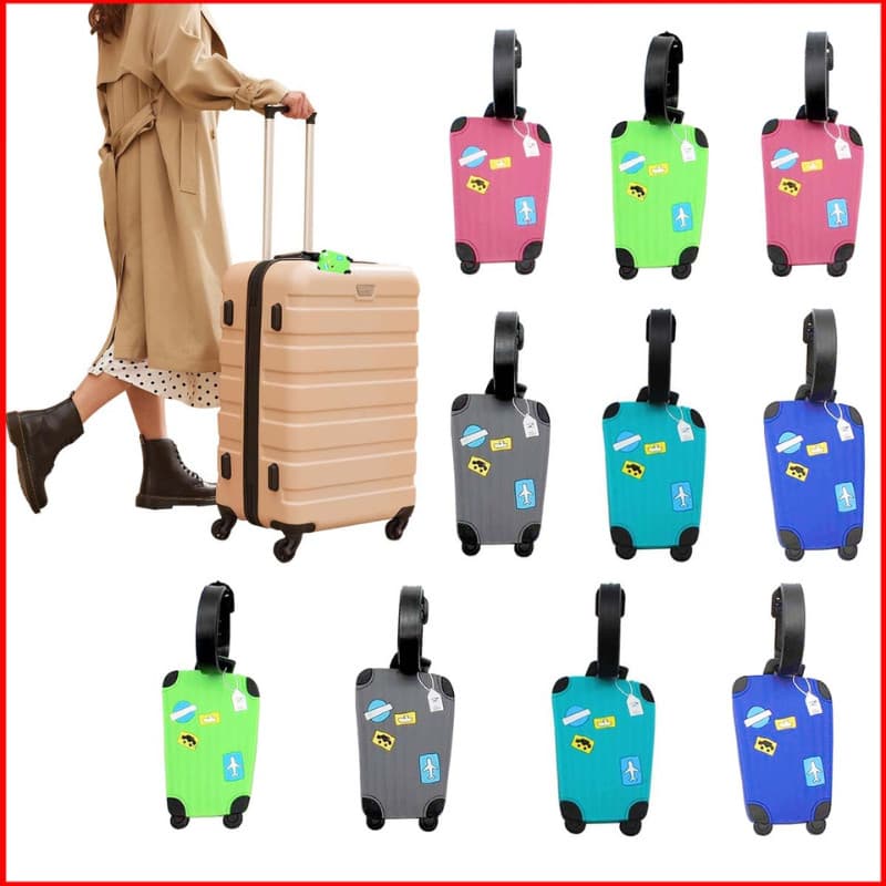 Kit 10 Tag 5 cores de Bagagem Identificador Mala de Viagem Férias Avião Etiqueta de Silicone Premium,para Mala Infantil