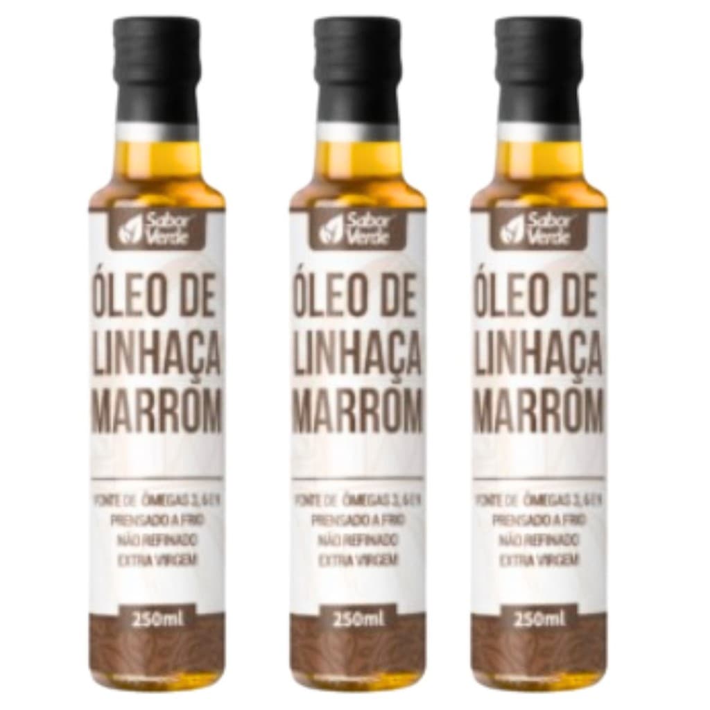 Óleo de Linhaça  Marrom SABOR VERDE  Prensado a frio 3 vidros de  250ml