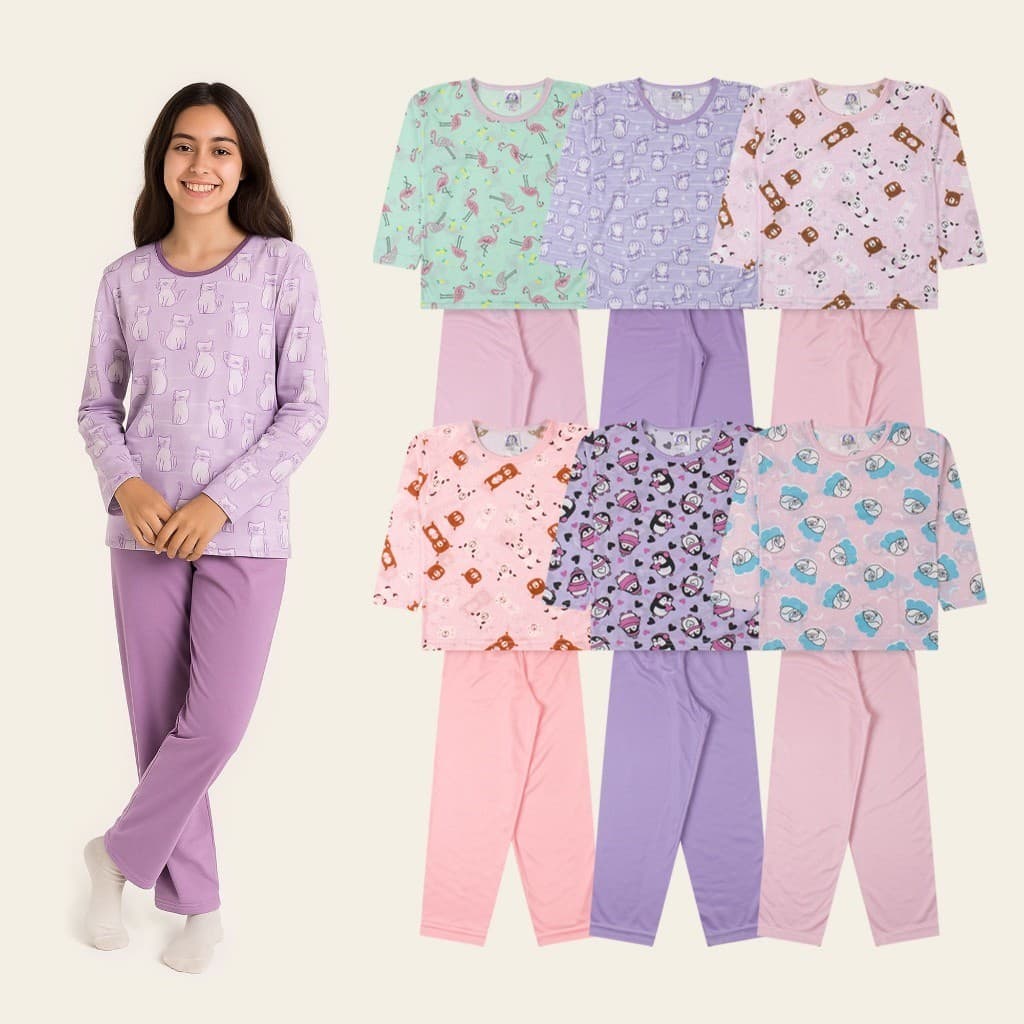 Conjunto de Pijama Estampado Infantil Juvenil Feminino