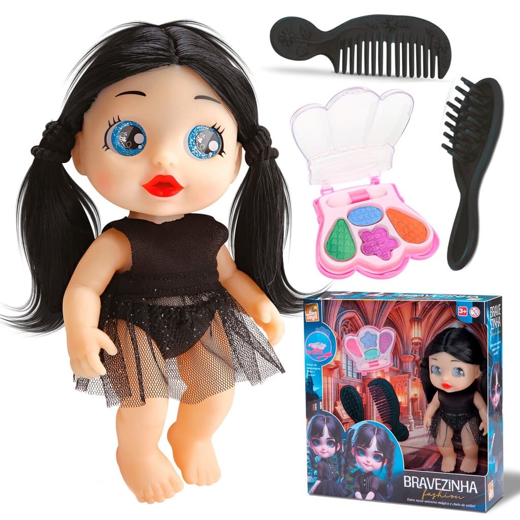Boneca Bravezinha Fashion Com Acessórios Vestido Brilhante E Estojo De Maquiagem Completo Bee Toys