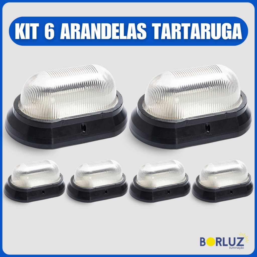 Kit 6 Luminárias de Parede Arandela Tartaruga Sem Grade Bivolt E27 Iluminação Área Externa e Interna