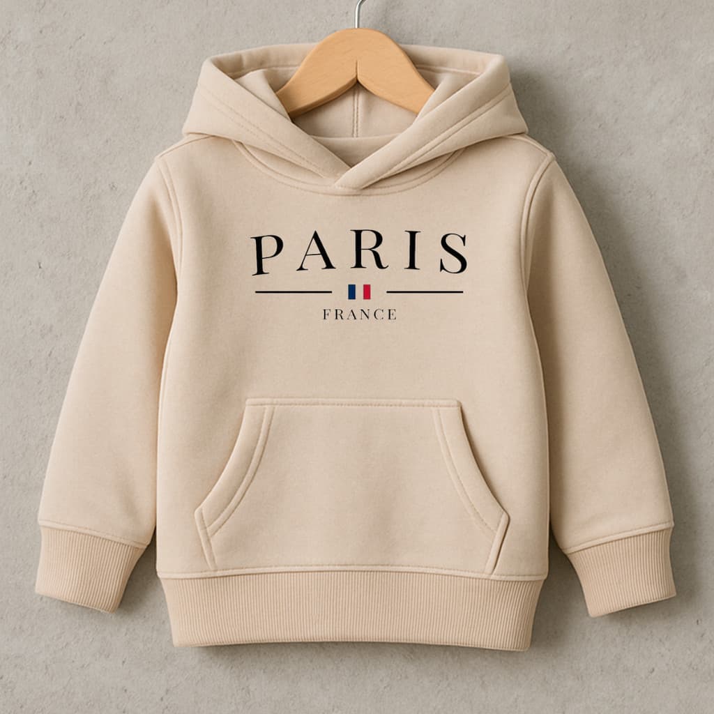 Moletom infantil Estampado Paris Com Capuz Canguru Algodão Peluciado