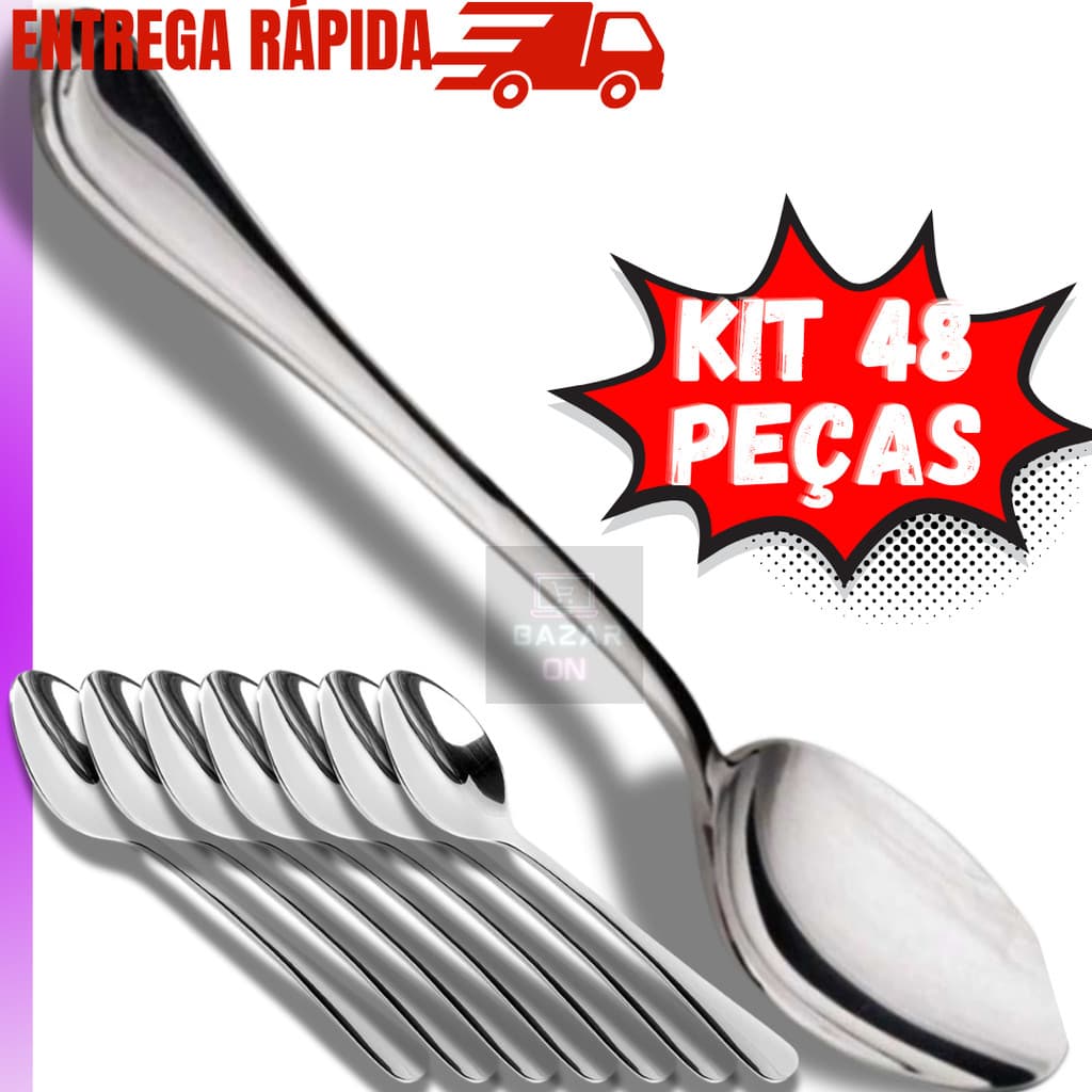 Kit Jogo 48 Colheres Mesa Em Aço Inox Conjunto Para Jantar Almoço Restaurante Hotel Premium Original