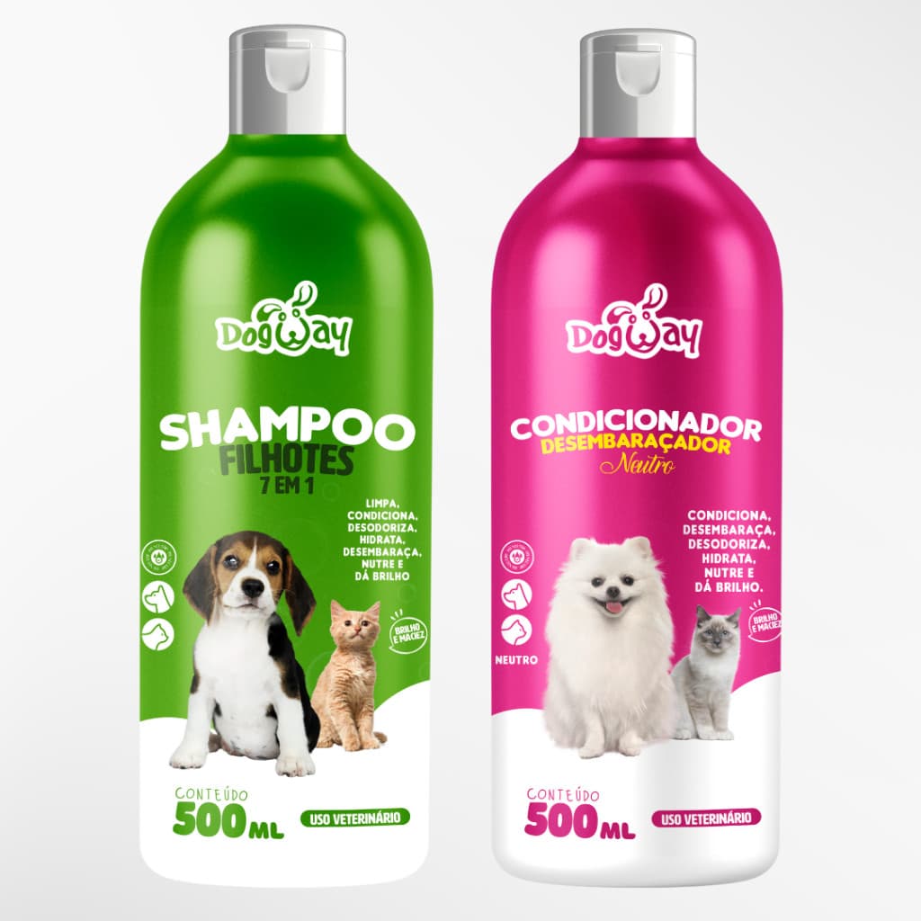Kit Shampoo Filhotes + Condicionador Desembaraçador de Pelagem Cães E Gatos - Banho e Tosa
