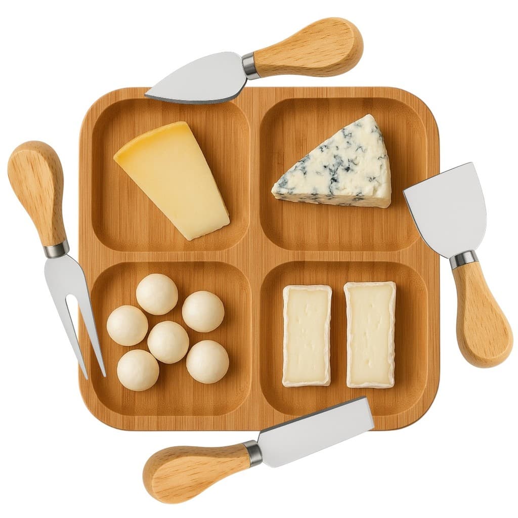 Kit Petisqueira 4 Divisórias + Jogo 4 Utensílios P/ Queijo