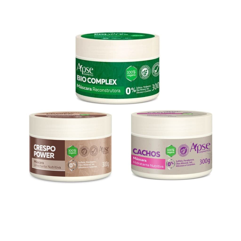 Kit 3 Máscaras Apice Cronograma Capilar Cachos, Crespo e Bio Complex 300g