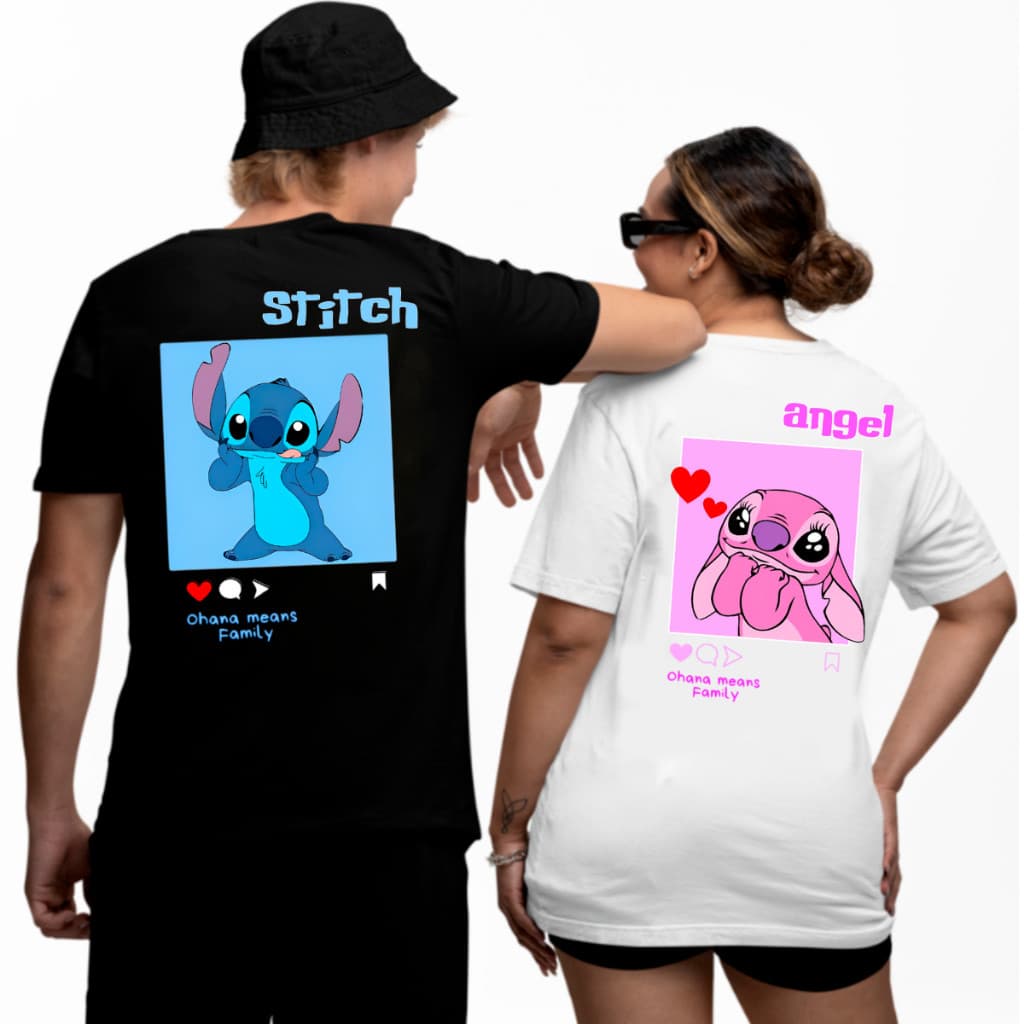 Kit 2 Camisetas Casal Stitch e Angel