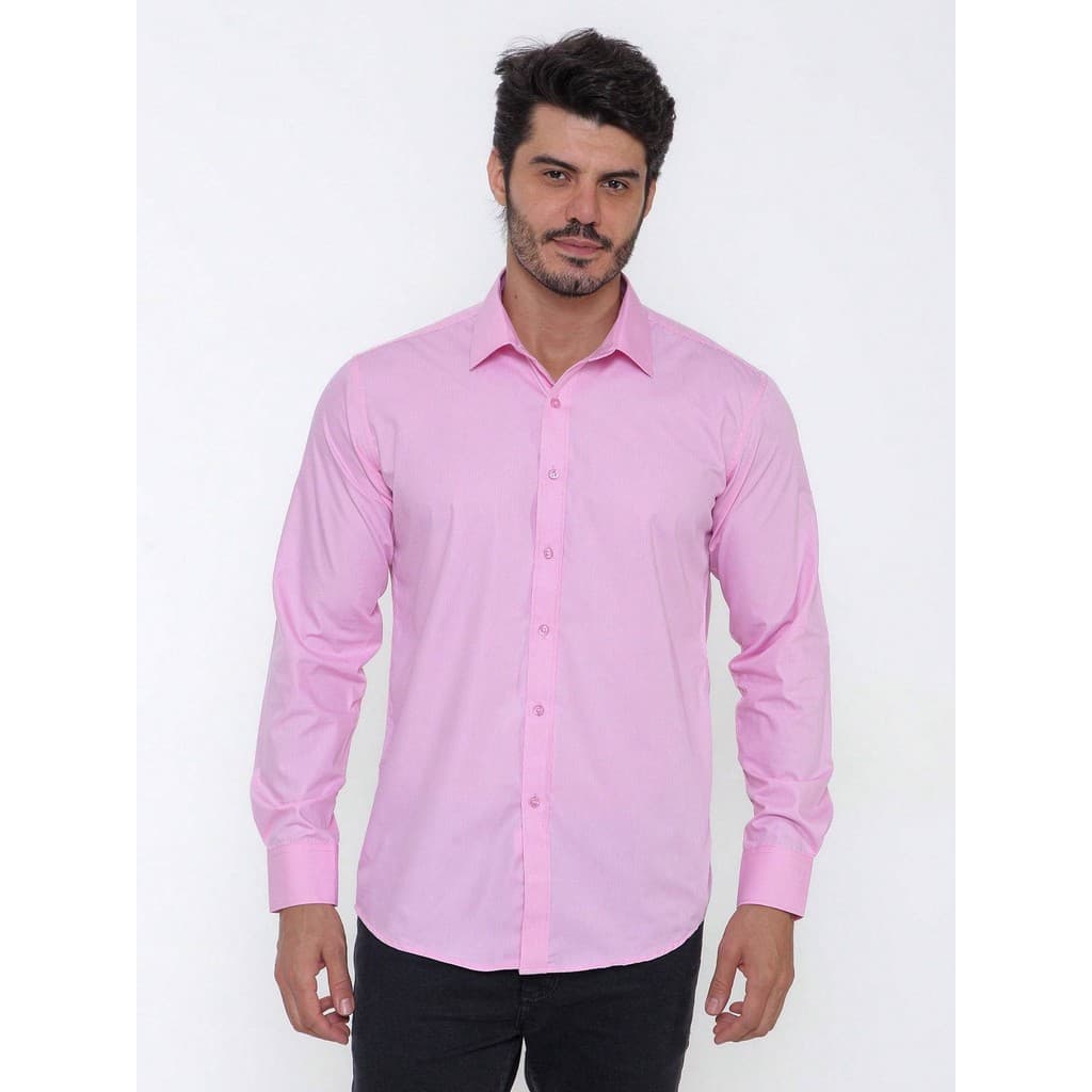 Camisa Social Masculina Manga Longa Listrada Tecido Algodão Egípcio  Passa Fácil