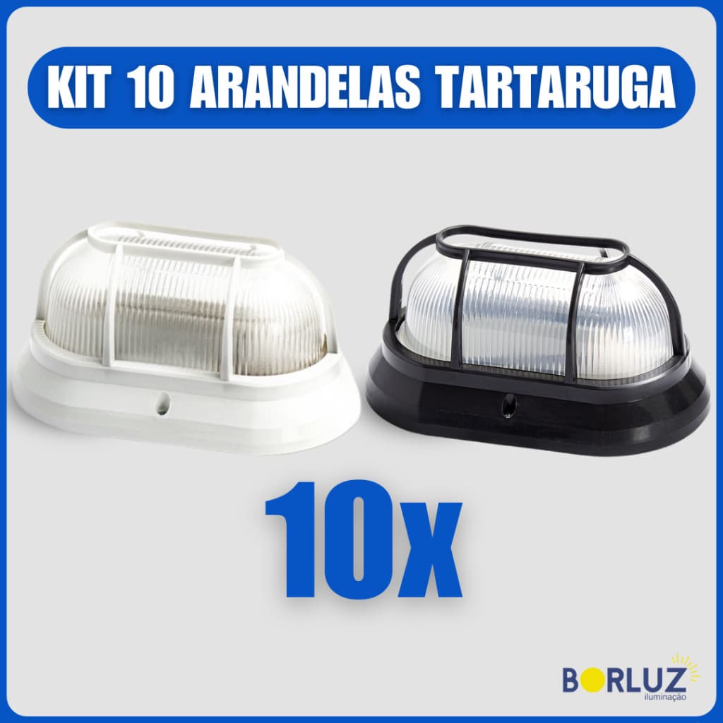 Kit 10 Luminárias de Parede Arandela Tartaruga Com Grade Bivolt E27 Área Externa e Interna 110v 220v