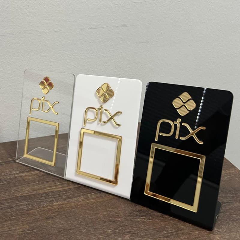 Kit Placa Pix Pagamento 3 Peças QrCode Balcão base Acrílico Espelhado  Comércio estabelecimento