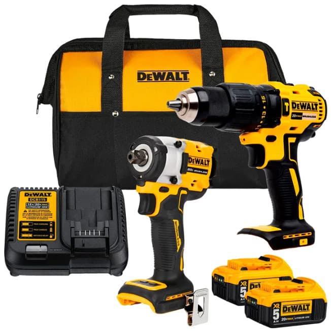 Kit Parafusadeira/Fur 1/2" DCD7781 + Chave Impacto 1/2" DCF922B + 2 Baterias 20V 5Ah MAX + Carregador + Bolsa DeWalt