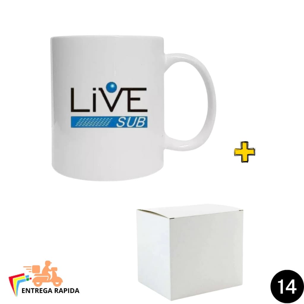 Caixa 24 Canecas LIVE Para Sublimação Super Branca 325ml AAA + Caixinha Branca