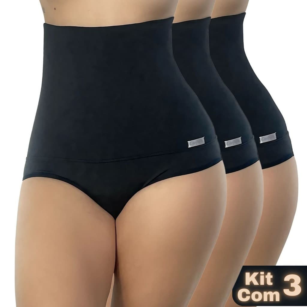 Kit 3 Cintas Alta Suplex Compressão Cós Duplo Feminina Não Enrola Pós-Parto