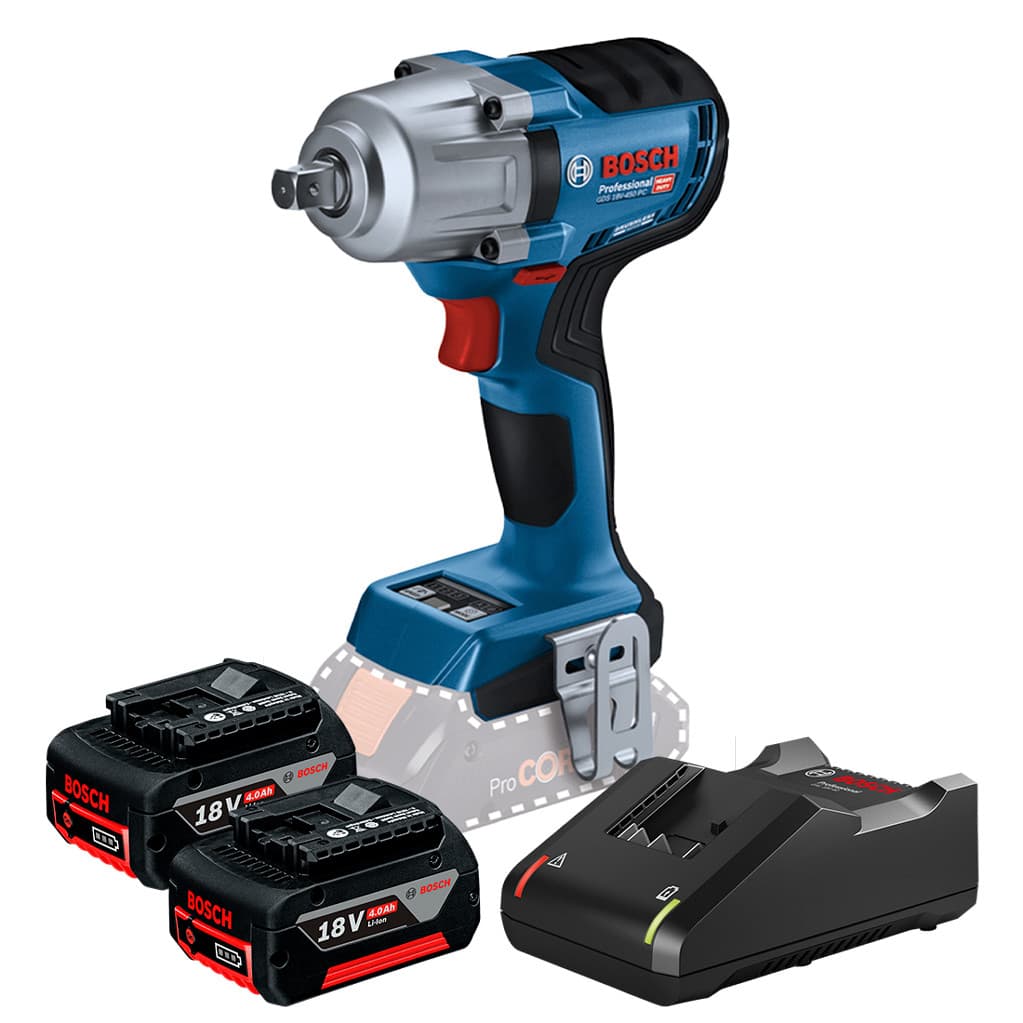 Kit Chave de Impacto 1/2" a Bateria 18V GDS 18V-450 PC + 2 Baterias 18V 4Ah GBA 18V + Carregador GAL 18V-40 Bosch