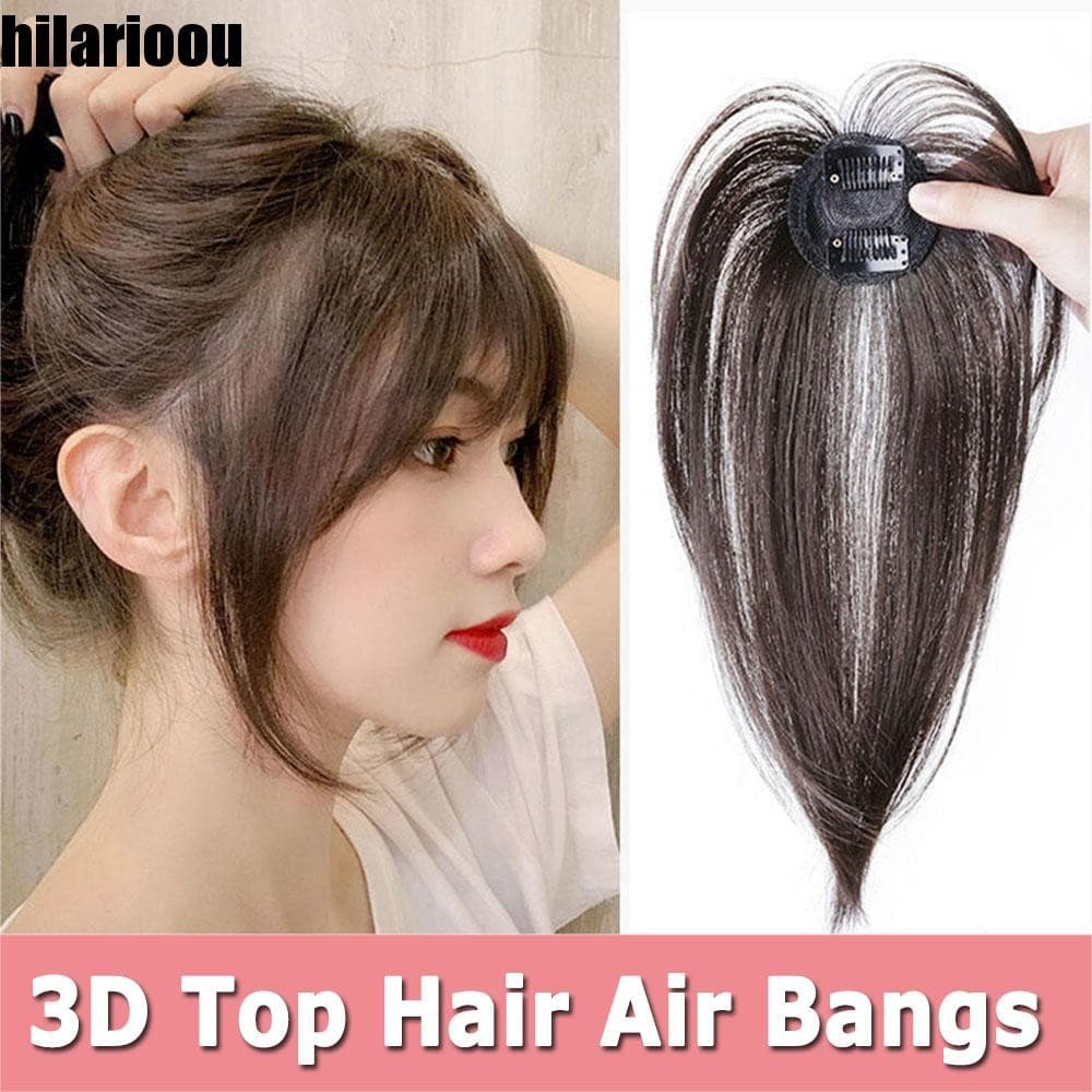 HILARIOOU 3D Air Bangs Extensões De Cabelo Naturais Invisíveis Com Clipe De Peruca Em Franja Falsa De Fibra De Alta Temp