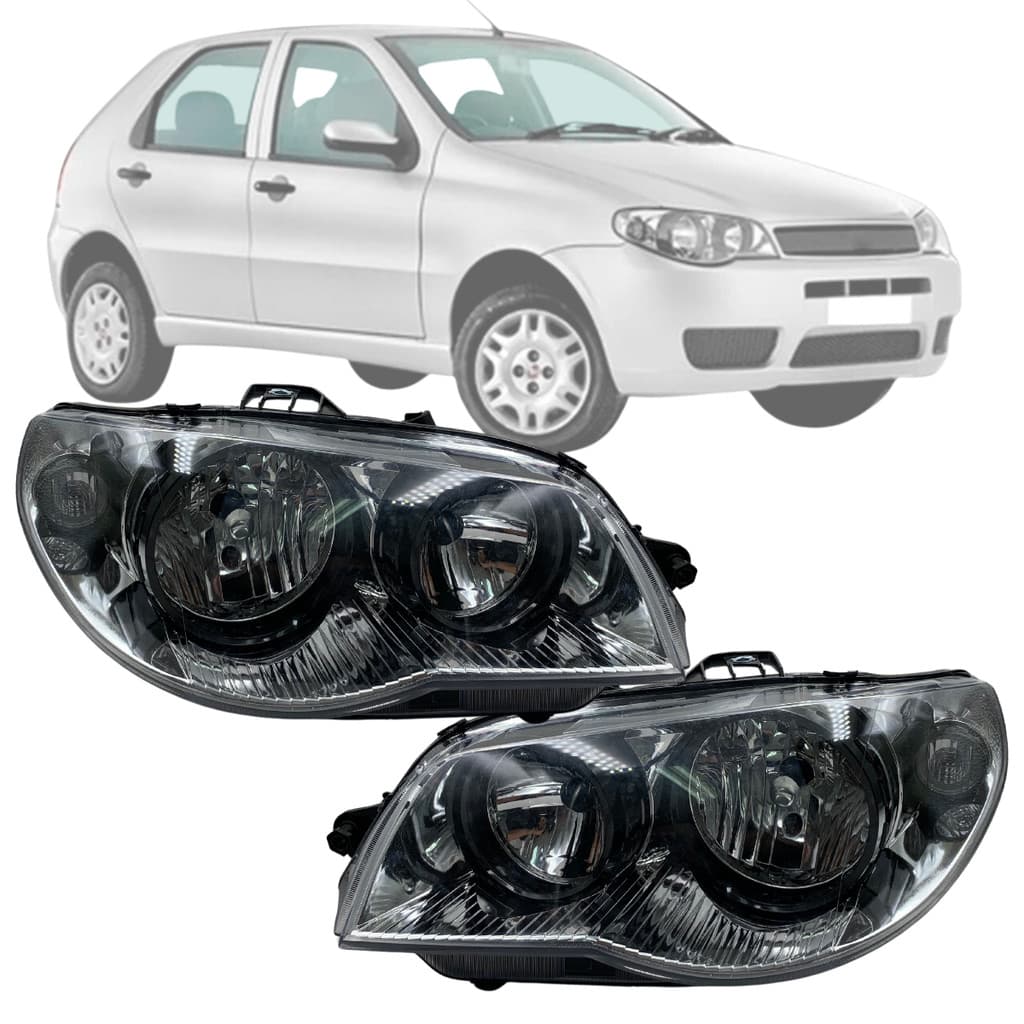 Par Farol Fiat Palio 2004 2005 2006 2007 2008 2009 2010 2011 Máscara Cromada Aro Preto