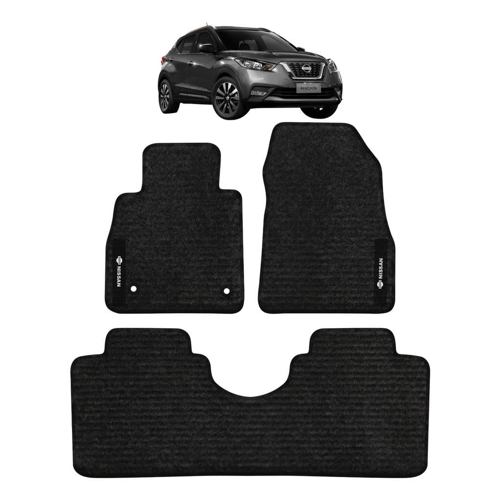 Kit de tapetes 3 peças específico Kicks 2017 18 19 ... 22 23 2024 Carpete Preto