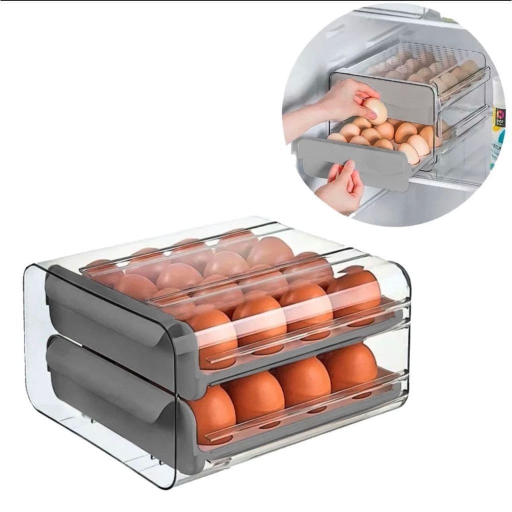 Duplo em Gaveteiro Plástico Tipo Porta 32 Ovos com Diversas Cores para Cozinha Geladeira