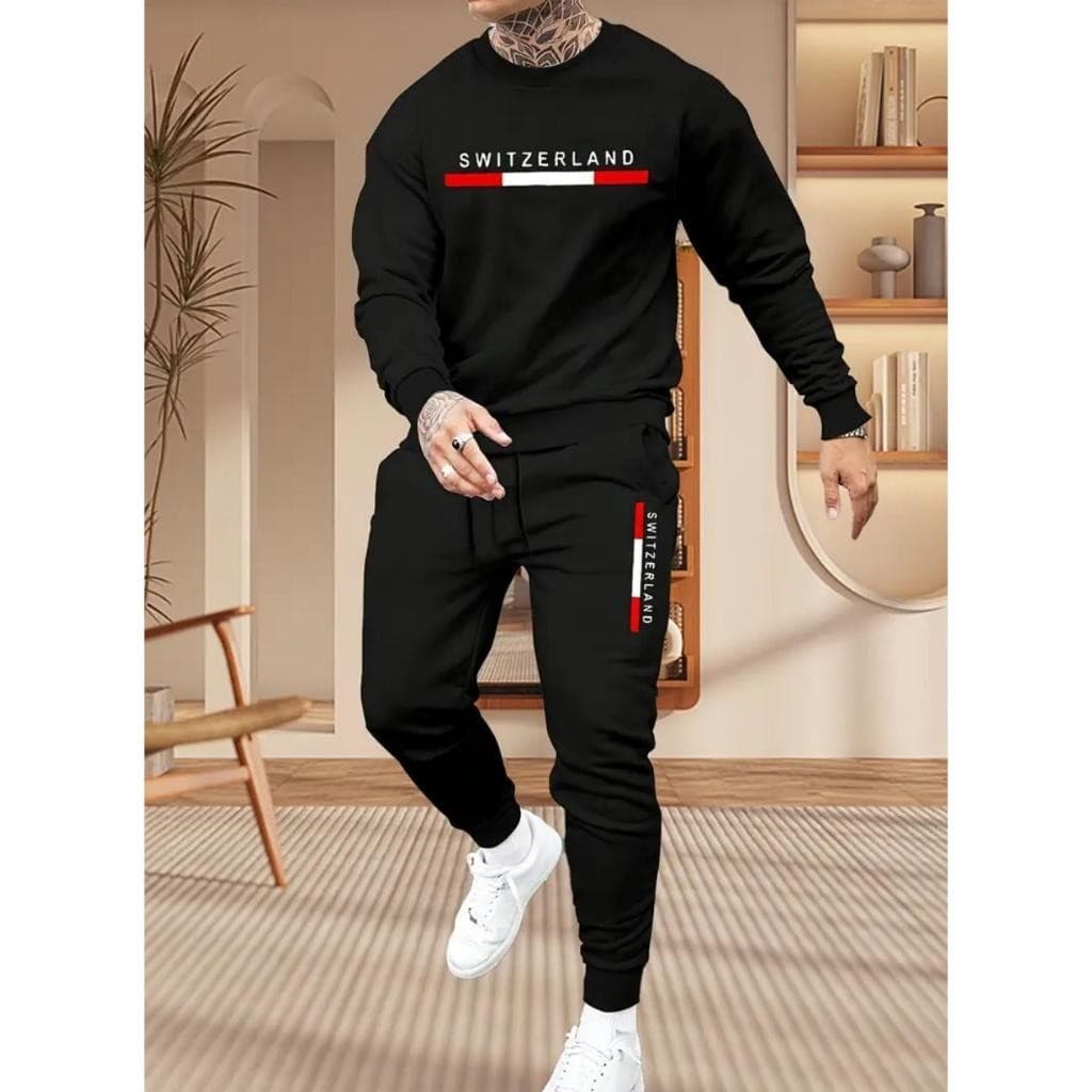 Conjunto Blusa de Frio Preto Gola Careca + Calça de Moletom Modelo: "Switzerland" CONJ-1814-PT RADICAL STREET