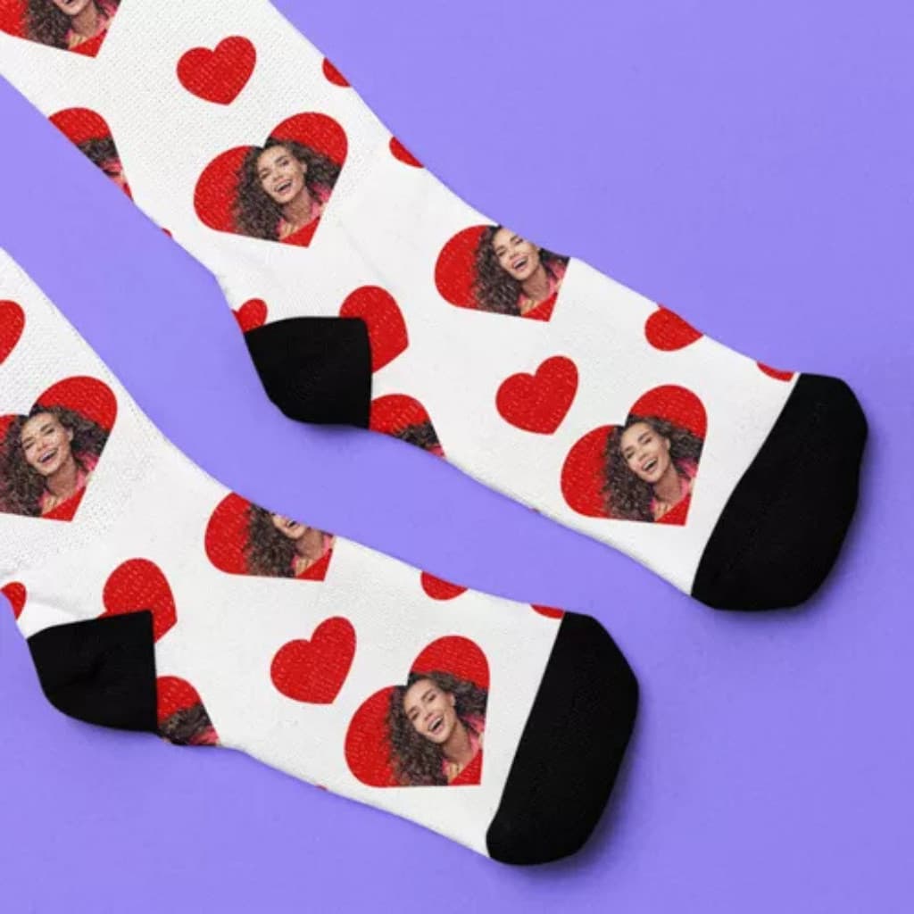 Meia  -  Personalizada  Foto  Com  com  Meias  De  Cano  de  a  do  Alto Divertida  Modelos  Coração