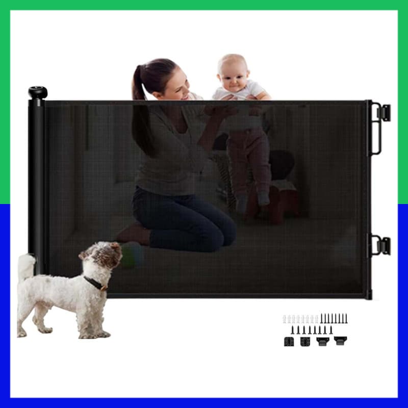 Grade de Proteção Retrátil 86x150cm,Ideal para Pets e Bebês,para Escadas,Portas e Ambientes,Fácil de Instalar,Preto
