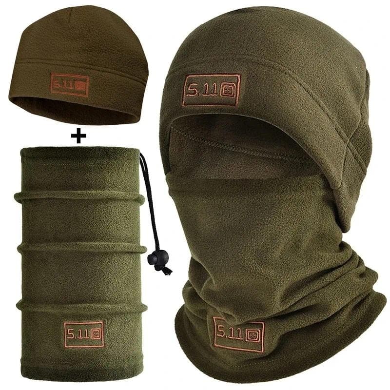 Conjunto Tático de Gorro e Cachecol de Fleece, Cobertura Térmica para a Cabeça, Balaclava Quente de Inverno, Máscara Fac