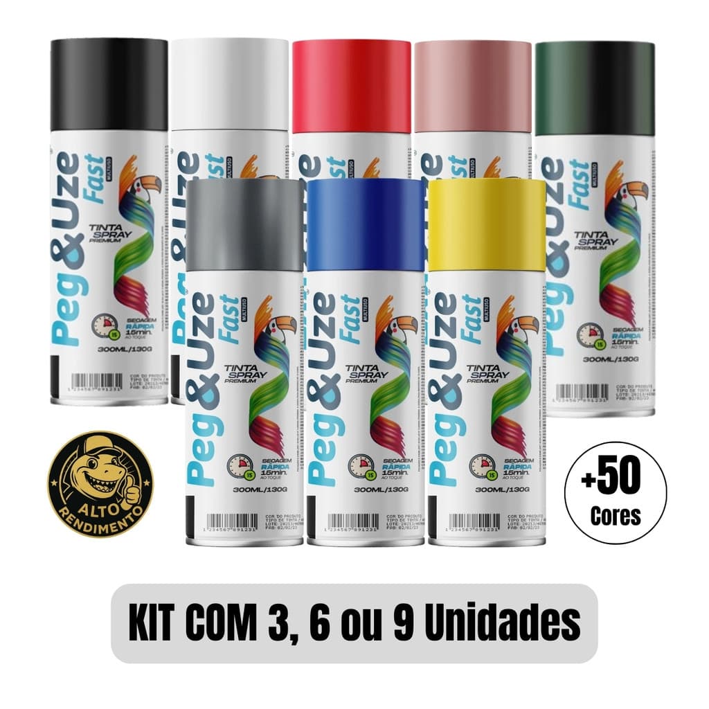 Kit Tinta Spray Premium 300ml Uso Geral Multiuso Secagem Rápida Uso Interno/Externo - 3, 6 ou 9un