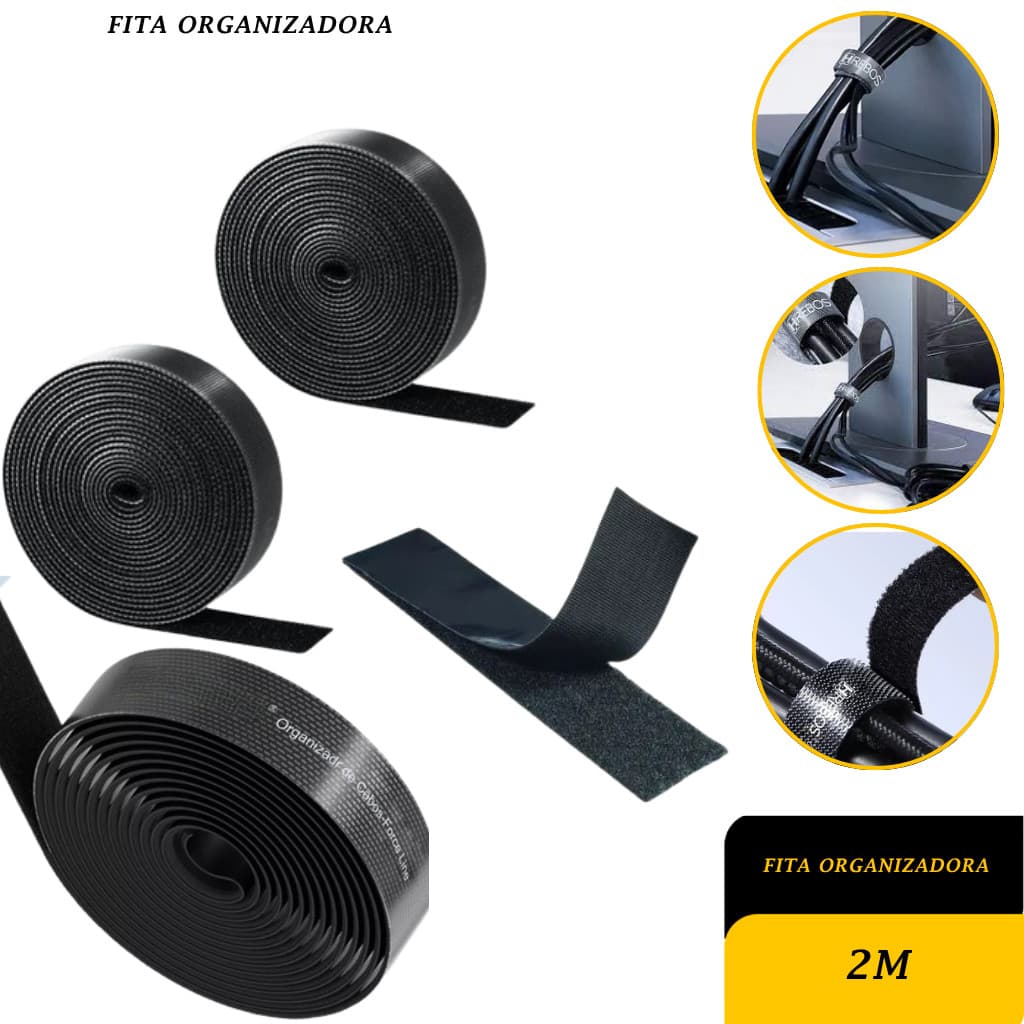 Rolo Fita Organizador De Cabos Fios 3m x 12mm de Velcro Multifuncional Fixador Abraçadeira