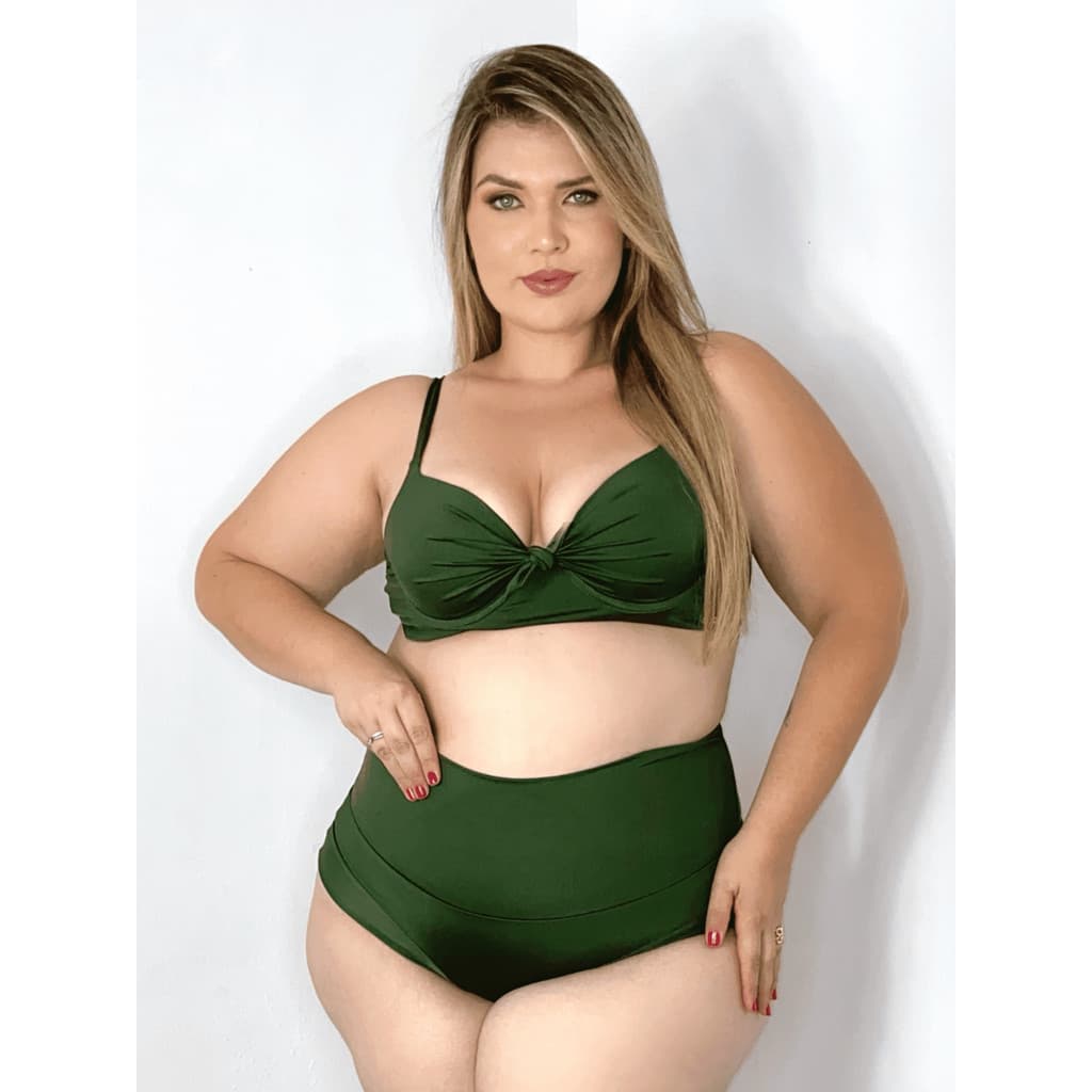 Calcinha Biquíni Cós Super alto Semi Fio duplo Plus Size Verde Musgo