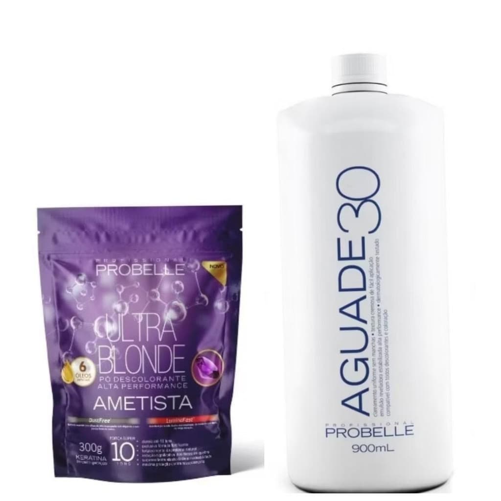 Kit Pó Descolorante Ametista Ultra Blonde STAND POUCH 300G + Agua Oxigenada 30V 900 Ml  Probelle