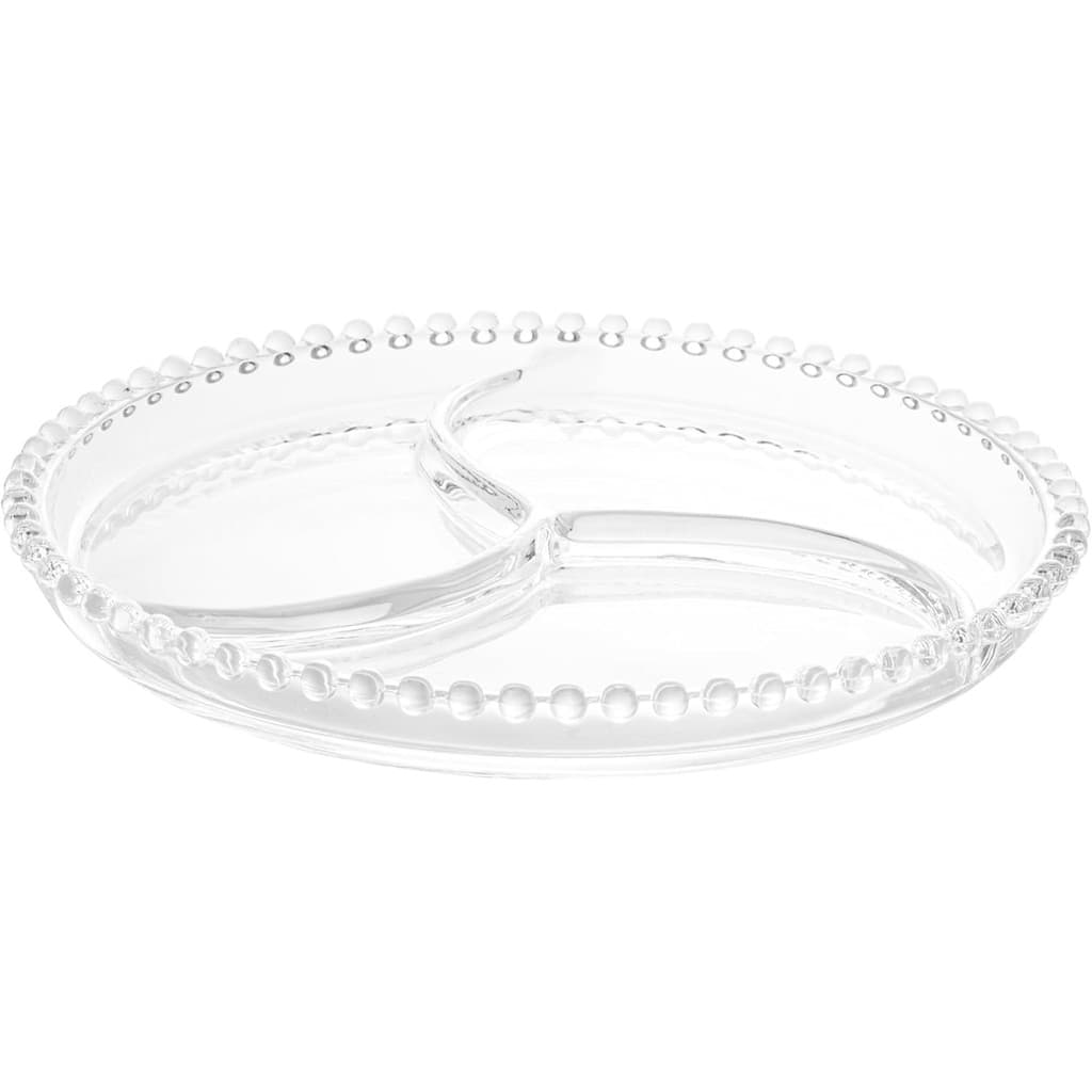 Petisqueira de Cristal Redonda WOLFF com 3 Divisões Linha Pearl 23cm Elegante e Resistente