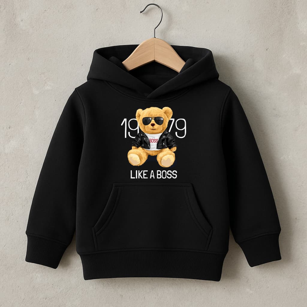 Moletom infantil Estampado Urso Like A Boss Com Capuz Canguru Algodão Peluciado