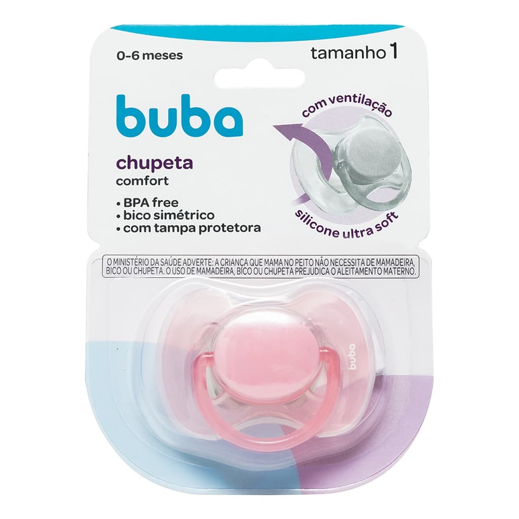Chupeta Buba Comfort Com Tampa Protetora Tam 1 0-6m Rosa