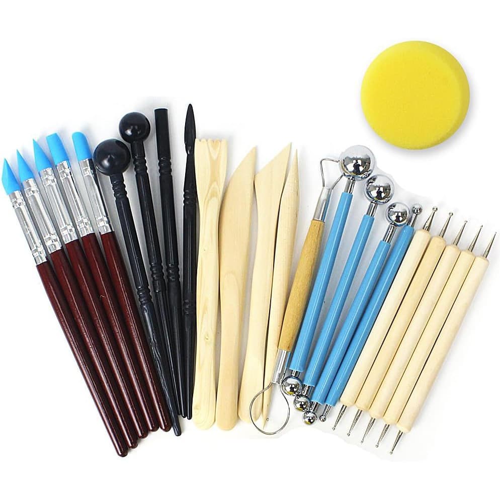 Kit 24Peças De Ferramentas Para Cerâmica , De Pontilhamento Com Alça De Madeira