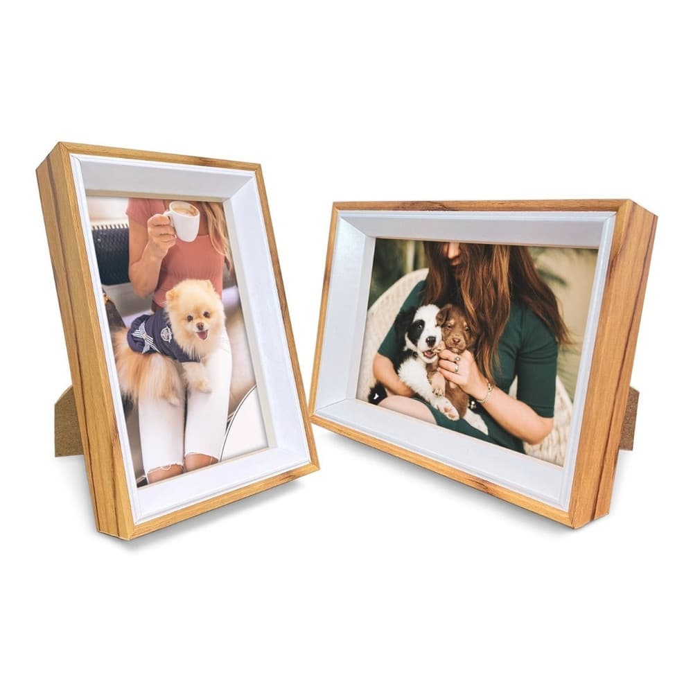 Kit 2 Porta Retratos Foto 10x15 Moldura Profunda Madeira