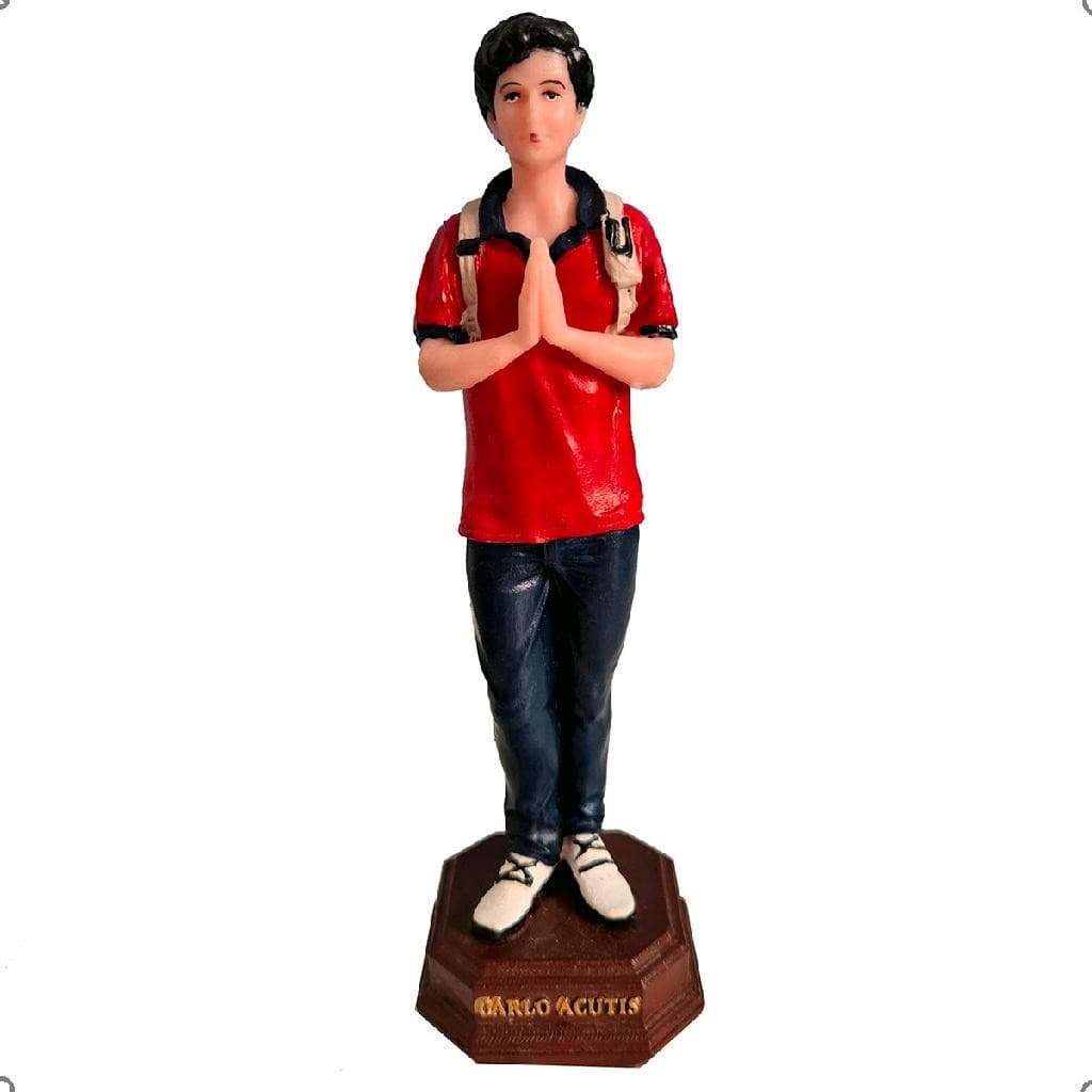 Imagem de Santo Beato Carlo Acutis 15 cm linda escultura Resina presente catolico Estatua pintada à mão