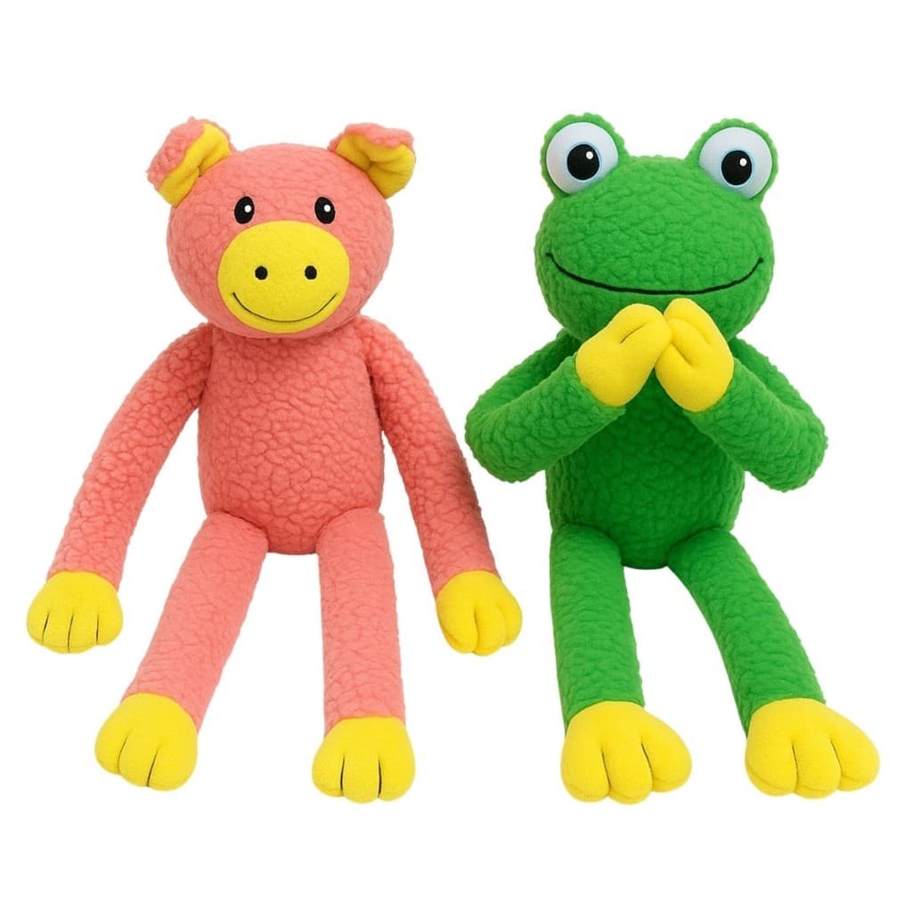Kit 2 Brinquedo de Cachorro Grande Mordedor Pelúcia Sapo Porco Pet com Apito Som Bordado Interativo