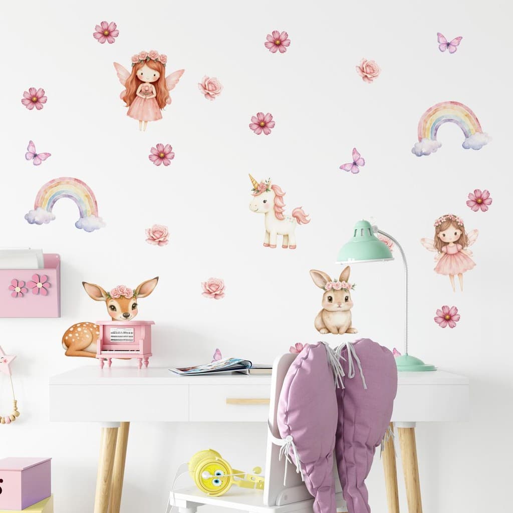 Adesivo de Parede Fadas Infantil Lavável Seguro Criativo Fácil Aplicação Para Quarto Bebê Menina