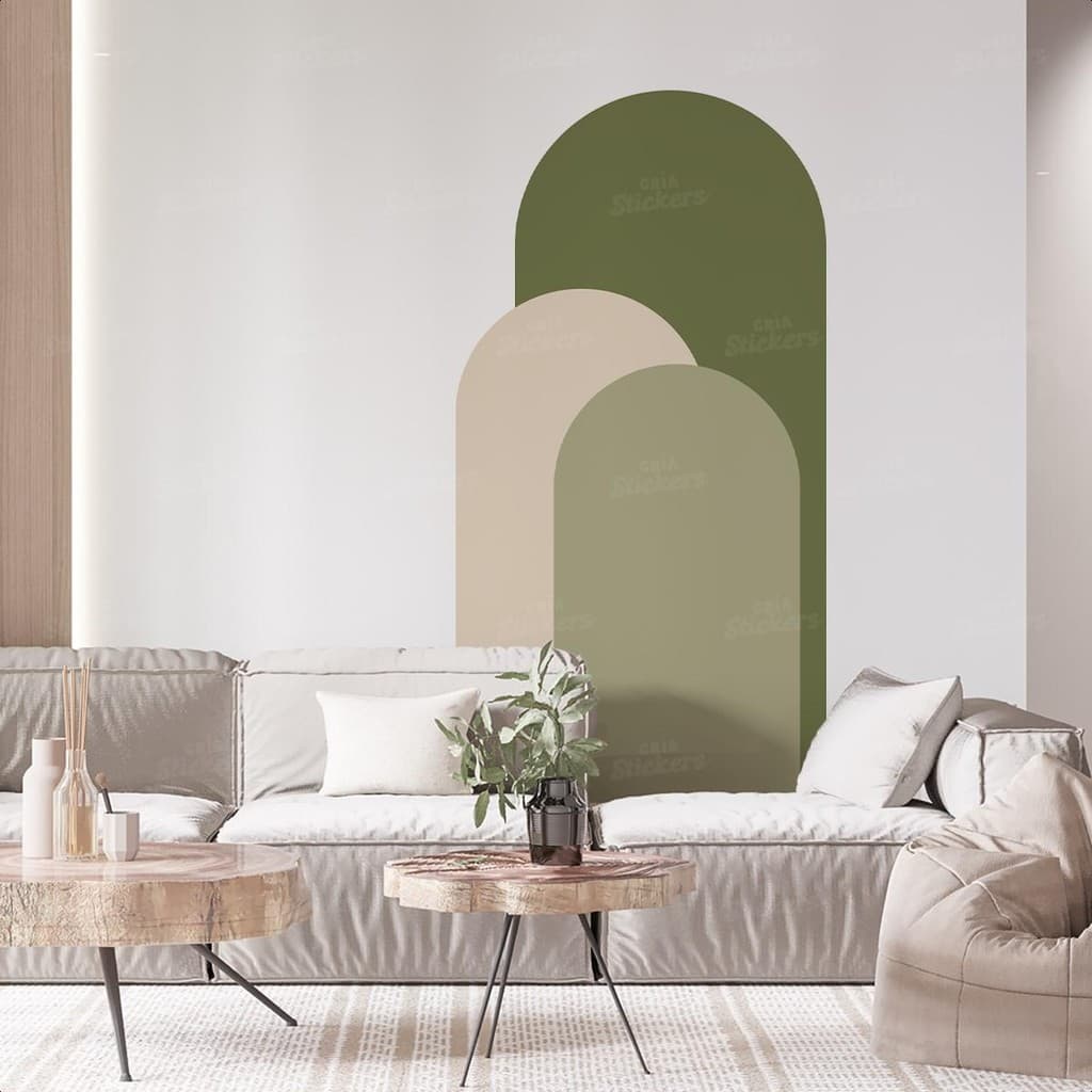 Adesivo Parede Arco Decorativo Lavável Cores Neutras Estilo Minimalista Sala Quarto