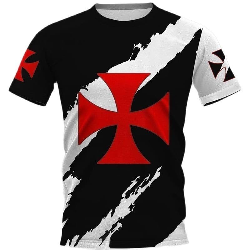 2023 Retro Templário Cavaleiro Camiseta Masculina Manga Curta 3d Impressão Digital O-Pescoço Moda Topo
