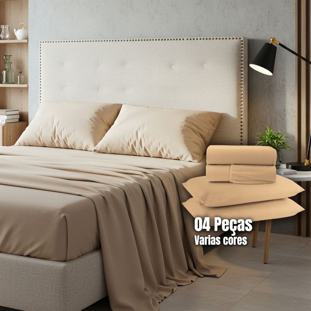 Jogo de Cama 4 Peças 100% Algodão Malha Liso Fronha com Zíper Elástico Solteiro Casal Queen e King